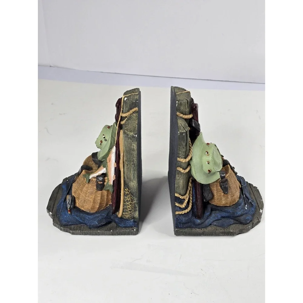 Fisherman Basket Fish Net‎ Hat Bait Tackle Fishing Pole Heavy Resin Bookends